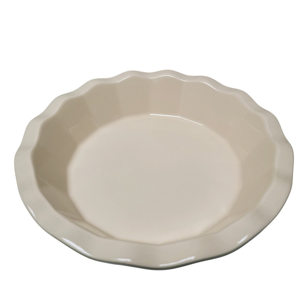 Emile Henry Williams Sonoma Pie Dish Sage Green Cream Excellent Ruffled 10.5"